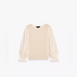 Zara POINTELLE KNIT SWEATER WITH CONTRASTING SLEEVES